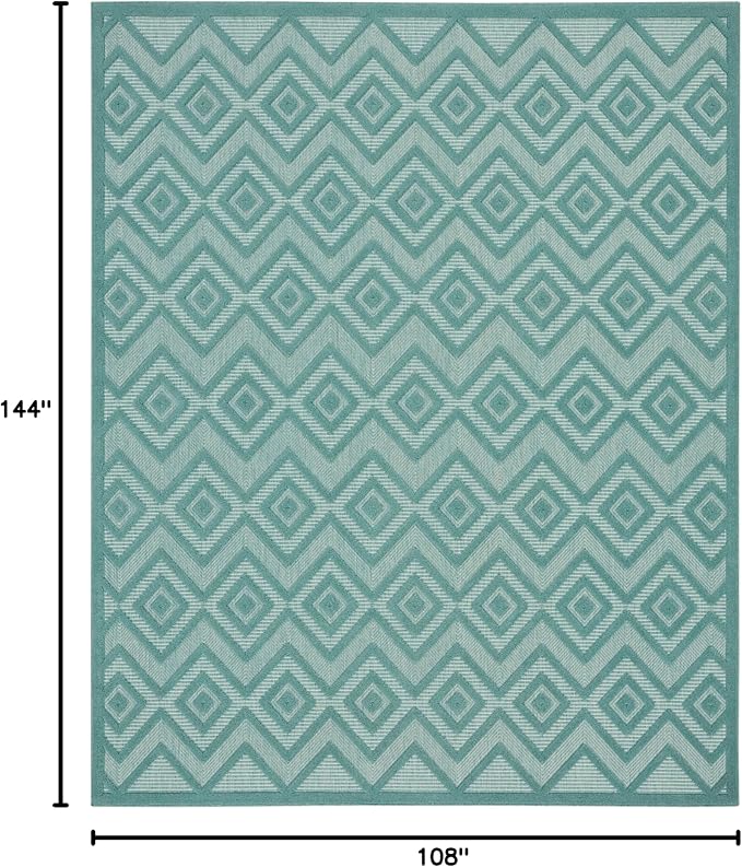 Nourison Home Versatile Aqua Teal 9' x 12' Area Rug - Easy Clean, Non Shedding, Bed Room, Living Room, Dining Room, Kitchen (9' x 12')