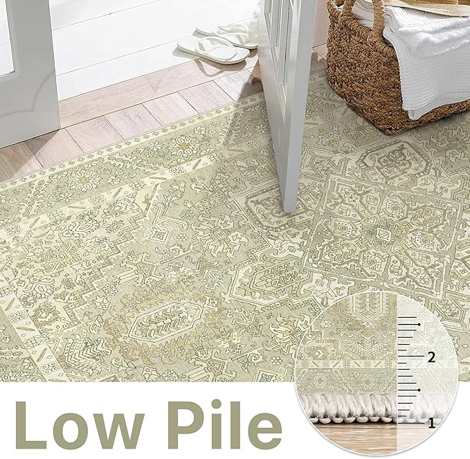 8x10 Area Rug Machine Washable Boho Rug for Living Room,Ultra-Thin Low Pile Carpet,Lightweight Indoor Printed Rug,Non Slip Floral Area Rug for Bedroom, Dining Room, Home Office,Taupe