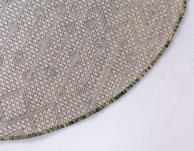 Unique Loom Outdoor Trellis Collection Area Rug - Tribal Trellis (4' 1" Round, Green/ Natural)
