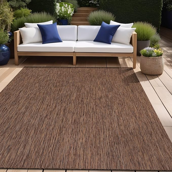 Beverly Rug Indoor Outdoor Rug 6x9, Washable Outside Carpet for Patio, Deck, Porch, Solid Modern Area Rug, Water Resistant, Gold Brown