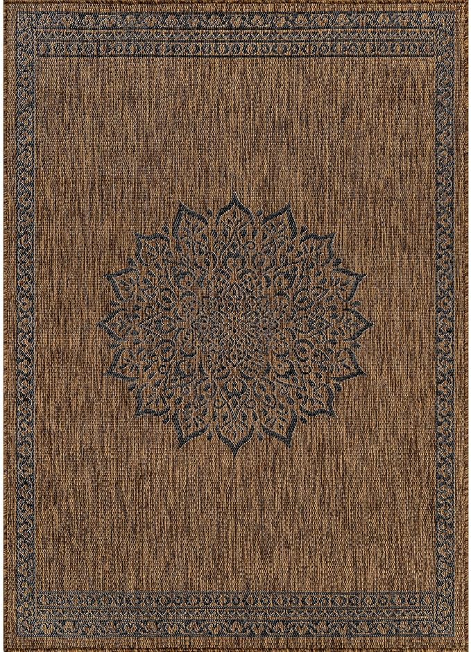 CAMILSON Outdoor Rug 5x7 Medallion Gold Modern Area Rugs for Indoor and Outdoor Patios Kitchen and Hallway Mats Washable Porch Deck Outside Carpet (Medallion Gold 5 x 7)