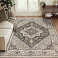 Tangsoo 3x5 Area Rug Vintage Washable Rugs Non Slip, Farmhouse Rugs Indoor Accent Rug Print Distressed Grey Carpet, Soft Low Pile Rug for Living Room Bedside Entryway Bedroom