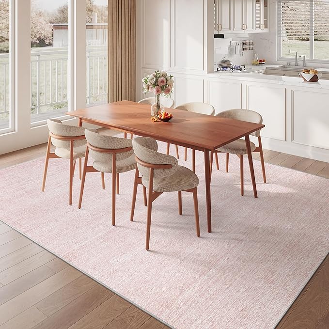 Valenrug Washable Rugs 8x10 - Non Slip 8x10 Area Rugs for Living Room, Stain Resistant Area Rugs for Bedroom, Foldable Machine Washable Area Rug(8'x10', Light Pink)