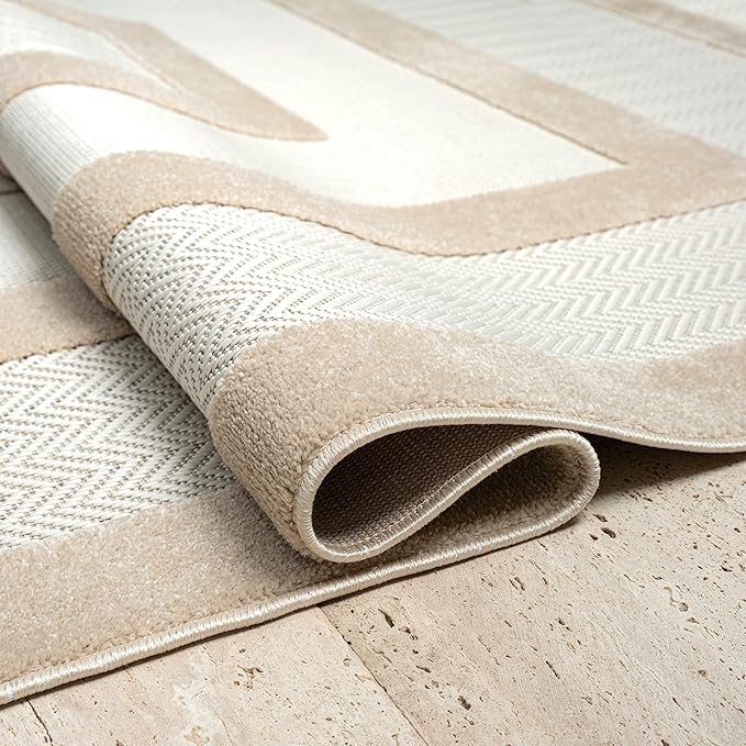 Abani Area Rugs - Modern Minimalist Pattern - Cream Rug for Living Room, Bedroom, Dining Room - Indoor/Outdoor - Easy to Clean - Non-Shedding - 6' x 9"