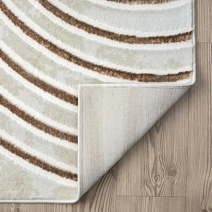 Abani Glam Collection Area Rug - Beige/Cream Modern Abstract Design - 5' x 7' - for Living Room, Bedroom & Office