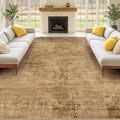 Farmhouse 8x10 Rugs for Living Room - Brown and Gold Dining Room Area Rugs for Bedroom, Washable, Soft, Lightweight & Stain Resistance, Neutral Dark Vintage Medallion Decor