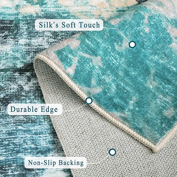 vivorug Washable Rug, Ultra Soft Area Rug 6x9, Non Slip Abstract Rug Carpet, Stain Resistant Rugs for Living Room Bedroom, Modern Fluffy Rug (Rosy Clouds, 6'x9')