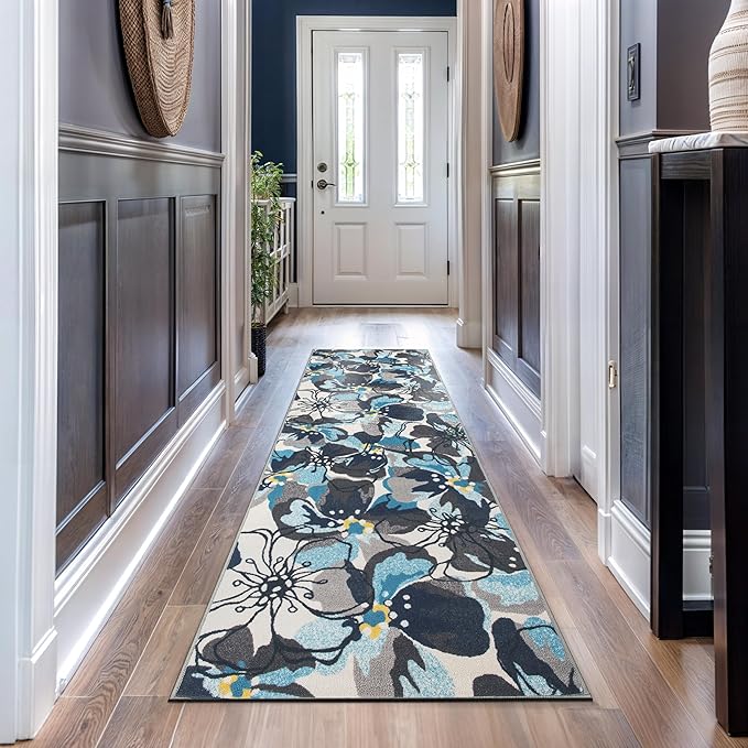 Rugshop Gray Large Floral Non-Slip Runner Rug Fade Resistant for Hallway, Entryway and Kitchen, 2'7" x 8'