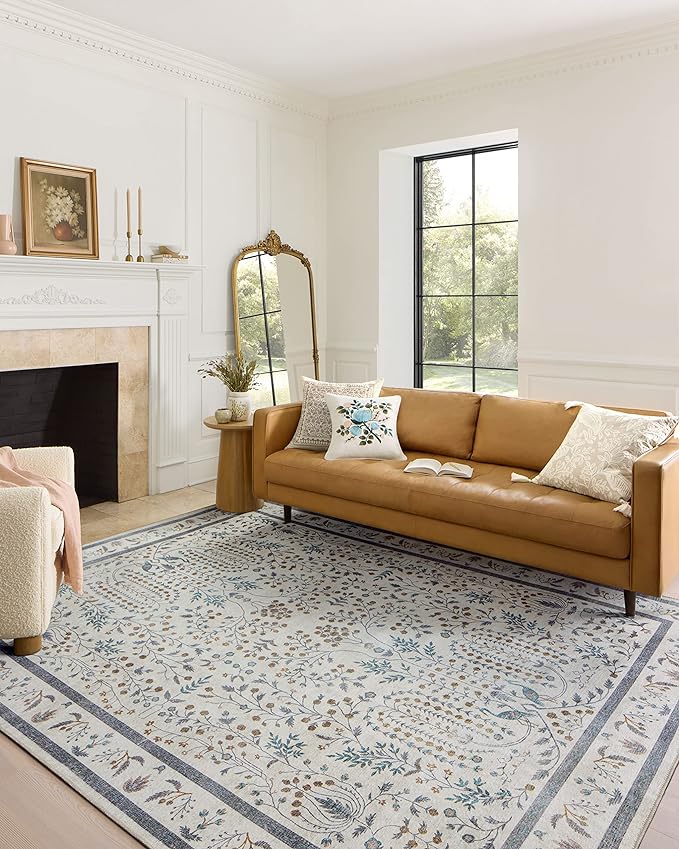 Loloi Rifle Paper Co. Maison Collection MAO-05 Wisteria Cream 5'-0" x 5'-0", .19" Pile Height, Round Area Rug