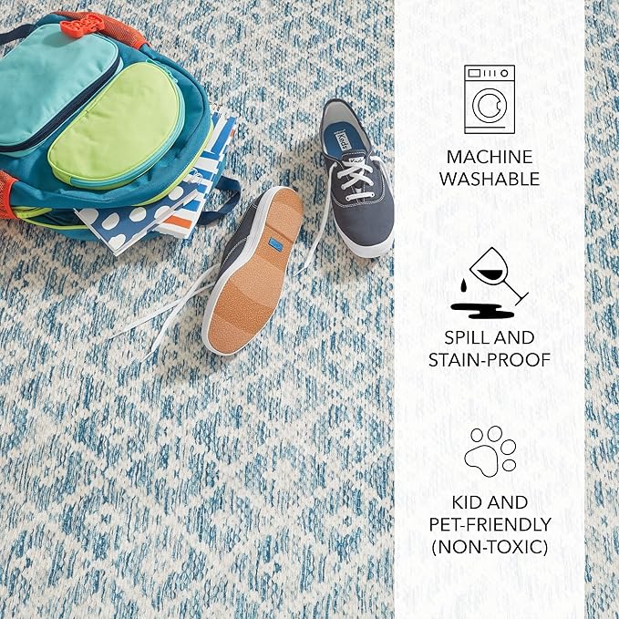 Dash and Albert Melange Diamond Machine Washable Area Rug - 4' x 6' Blue - Diamond Accent Rug - Anti-Slip Backing, Lightweight, Machine Washable, High Traffic Areas Kitchen, Mudroom, Laundry Room