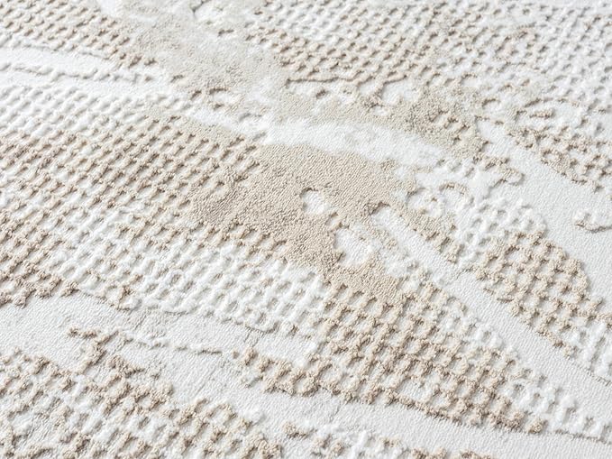 Adel Modern Area Rug for Living Room, 4x6 Rustic Distressed Abstract Beige Neutral Rug, Medium Pile Stain Resistant Carpet for Bedroom, Dining Room or Kitchen (4' x 6', Beige)