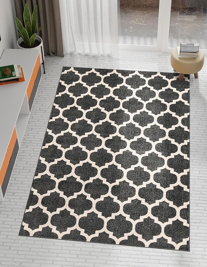Rugs.com Lattice Collection Rug – 8x10 Black Medium-Pile Rug Perfect for Living Rooms, Large Dining Rooms, Open Floorplans