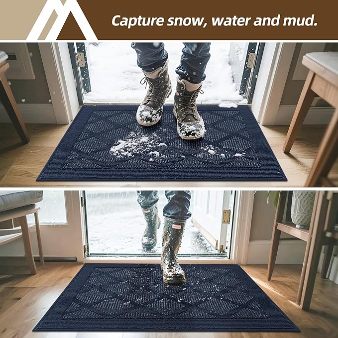 COSY HOMEER Non-Slip Door Mat 32"x48", Entryway Rugs Low Profile Absorbent Dirt Trapper Doormat for Front Entrance, Washable Polypropylene Entry Mat (Blue)