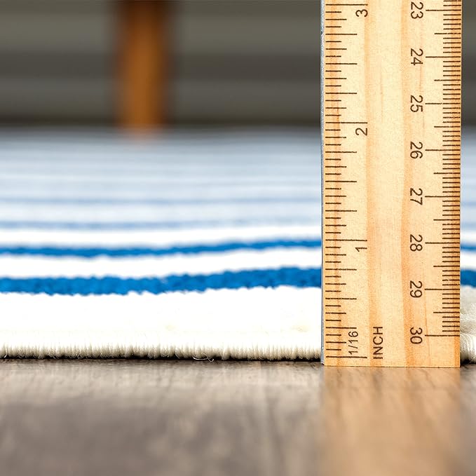 Abani Contemporary Blue & Ivory 6'x9' Area Rug, Contrasting Geometric Modern Stripe Symmetrical Living Room Carpet Rugs