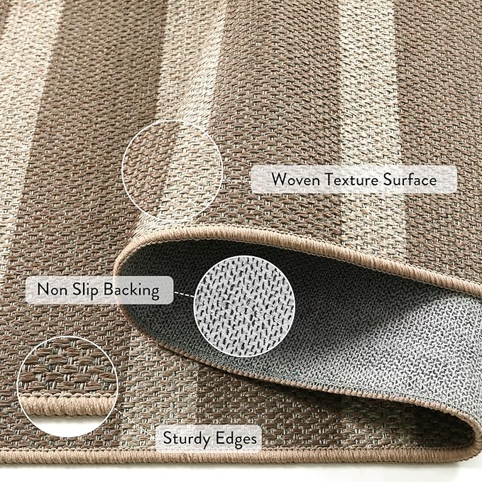 Lahome Striped Easy Jute Hallway Runner Rug, 2x6 Kitchen Mats for Floor Washable Entryway Runner, Farmhouse Neutral Indoor Outdoor Carpet for Hallway 6ft Entry Laundry, Khaki