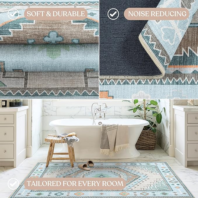 Fame Living Washable Area Rug. Modern Farmhouse. Vintage. Turkish. Bohemian. Distressed. Oriental. Traditional. Rugs for Living Room. Dining. Bedroom. Office. Entryway. Foyer. (856GG, 2'5" x 6'5")