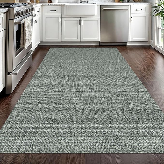 EARTHALL Washable Area Rug 4x6 Ft Non Slip Rugs for Entryway Braided Throw Rugs with Rubber Backing Bedroom Carpet Cotton Entry Rug Woven Floor Carpets for Bedroom Dining Room Living Room, Green/Grey
