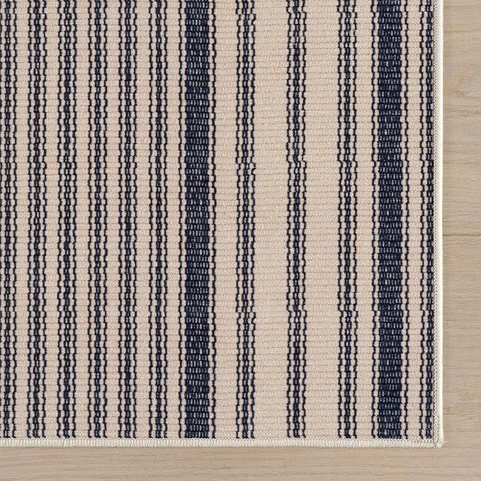 Dash & Albert Axiom Navy Machine Washable Rug, 4 X 6 Feet, Blue/Ivory Stripe Pattern