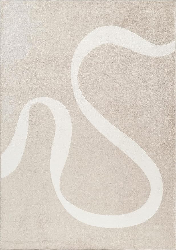 Abani Deco Collection Area Rug - Beige Modern Abstract Ribbon Design - 2' x 3' - for Living Room, Bedroom & Office