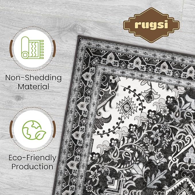 Washable Runner Rug 2.5x8 | Non Slip Rug Runners for Hallways, Entryways, Kitchens, Bathrooms, Bedrooms | Ultra-Soft Flannel Carpet Runners with Rubber Backing (Charcoal, 2.5x8)