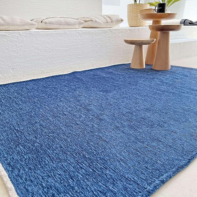 Alfa Rich 3x5 Dark Blue Washable Area Rugs for Living Room Bedroom Kitchen Cotton Decor Solid Runner