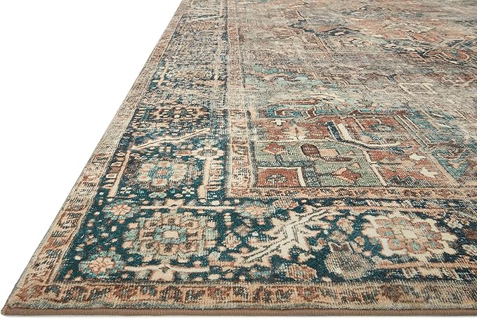 Loloi Margot Collection MAT-02 Terracotta/Lagoon 2'-6" x 9'-6" Runner Rug feat. CloudPile, No-Shed Easy Clean Large Patterned Area Rug for Living Room, Bedroom, Dining Area