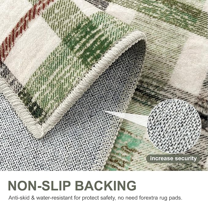 Bavni 3x5 Washable Rug Modern Plaid Area Rugs Non-Slip, Small Rugs for Hallway Throw Rugs Soft Low Pile Stain Resistant Bedroom, Living Room, Kitchen, Home Decor, Green Plaid