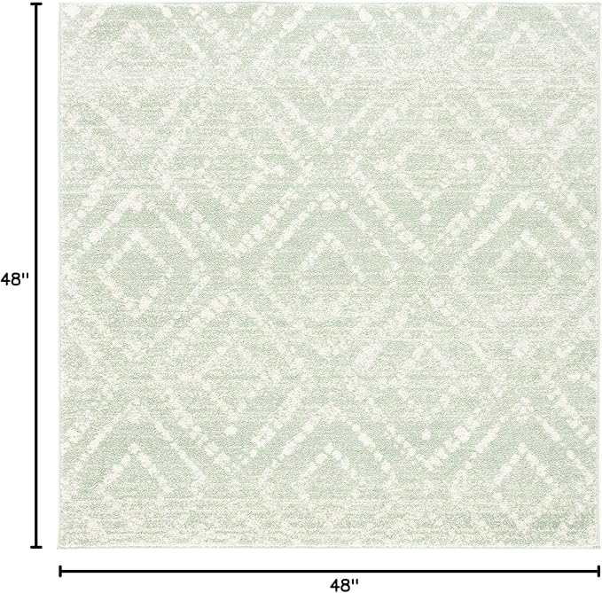 SAFAVIEH Adirondack Collection Area Rug - 4' Square, Green & Ivory, Modern Diamond Distressed Design, Non-Shedding & Easy Care, Ideal for High Traffic Areas in Living Room, Bedroom (ADR131Y)