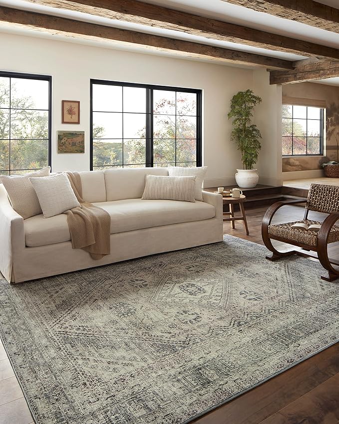 Loloi Magnolia Home by Joanna Gaines Sinclair Collection SIN-04 Natural/Sage 2'-3" x 9'-6", .25" Pile Height, Machine Washable, Runner Rug