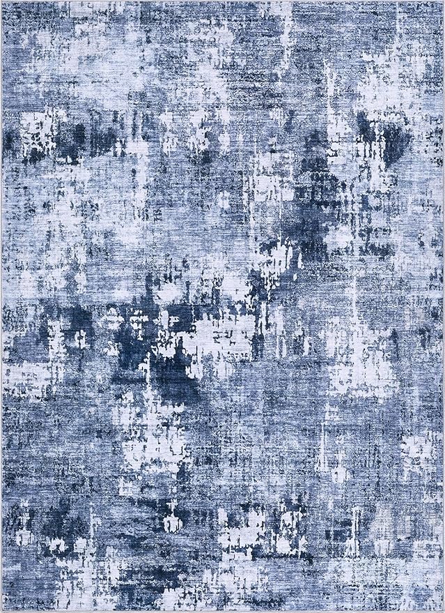 Area Rug Living Room Rugs - 10x14 Washable Large Soft Indoor Neutral Modern Abstract Low Pile Rug Carpet for Bedroom Dining Room Farmhouse Home Office - Navy Blue