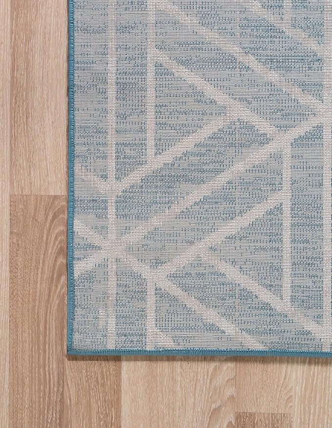 Rugs.com Lattice Trellis Collection Rug – 6 Ft Runner Blue Low-Pile Rug Perfect for Hallways, Entryways