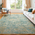 WITSHOCK Living Room Area Rugs 6x9：Modern Abstract Machine Washable Large Rug for Bedroom Dining Room Non-Slip Stain Resistant Home Office Decor,Teal Brown