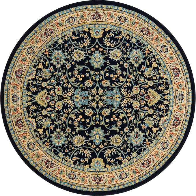 Unique Loom Sialk Hill Collection Area Rug - Washington (7' 10" Round Navy Blue/Cream)