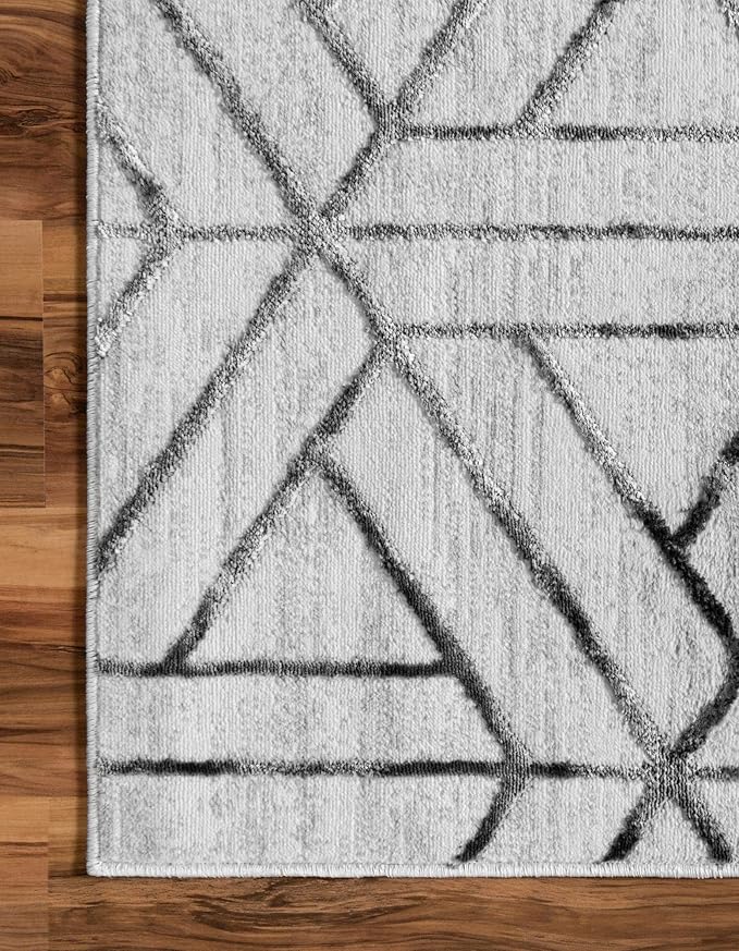 Rugs.com Lattice Trellis Collection Rug – 3' x 5' White Low-Pile Rug Perfect for Living Rooms, Large Dining Rooms, Open Floorplans