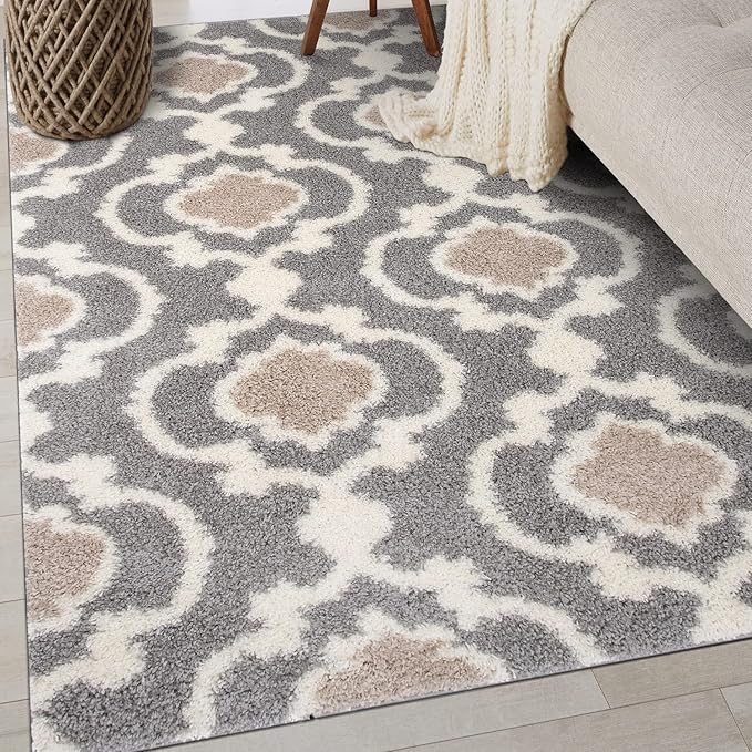 Rugshop Cozy Moroccan Trellis Indoor Shag Area Rug 6'6"X 9' Gray/Cream