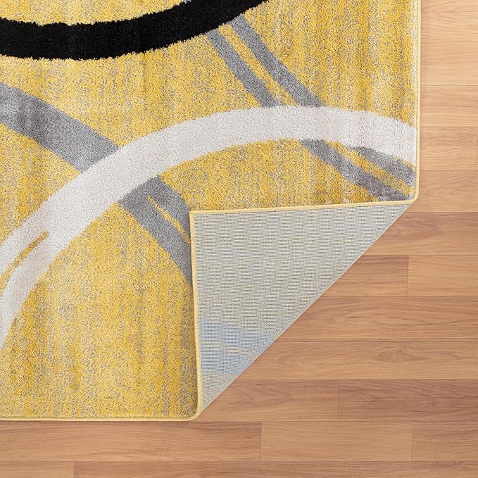 Rugshop Wavy Circles Design Area Rug, Carpet with Jute Backing for Living Room, Bedroom, or Dining Room, Yellow, 7'10" x 10'2"