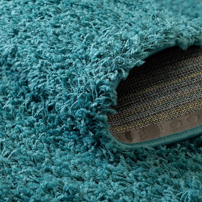 Unique Loom Solid Shag Collection Area Rug (5' 3" Round, Deep Aqua Blue)