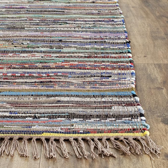 SAFAVIEH Rag Rug Collection Accent Rug - 2'6" x 4', Rust & Multi, Handmade Boho Stripe Cotton, Ideal for High Traffic Areas in Entryway, Living Room, Bedroom (RAR121E)