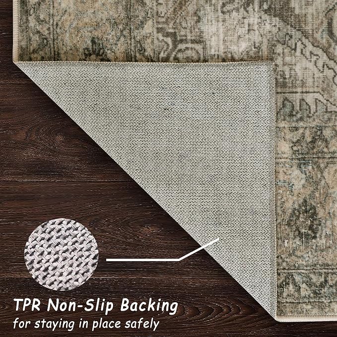 vivorug Runner Rug 2'x7' Vintage Washable Non-Slip Runners for Hallways Kitchen Entryway Laundry Room Carpet Hallway Runner Olive