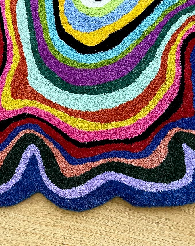 Irregular Shaped Handmade Wool Rug | Modern Colourful Stripe Premium Area Rug Perfect for Home Decor (Multi B, 5x5 ft)