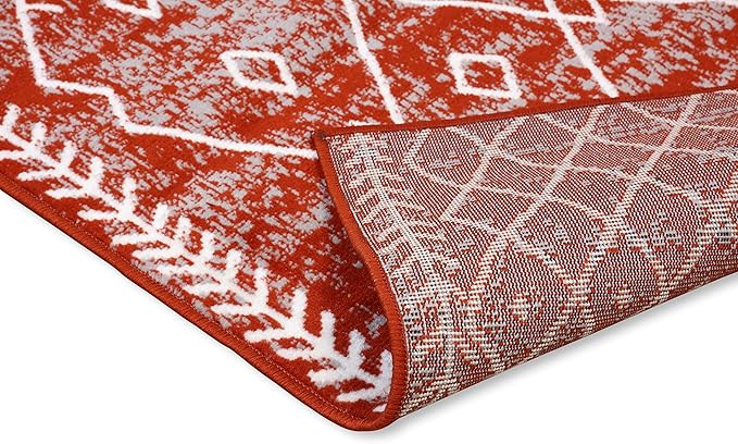 Furnish my Place Trellis Pattern Rug - 5 ft. x 8 ft, Rust, Bohemian Rug with Transitional Design