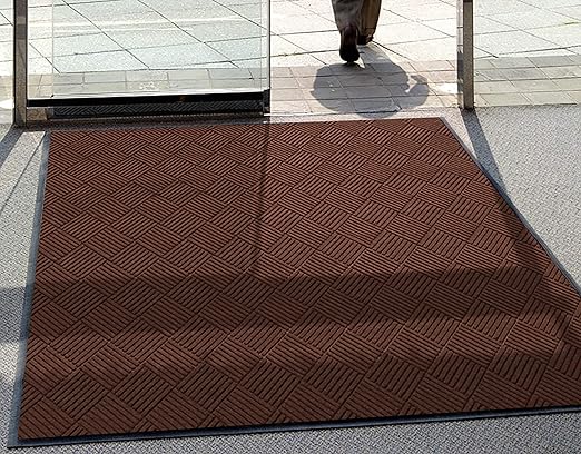 WaterHog Diamond | Commercial-Grade Entrance Mat with Rubber Border – Indoor/Outdoor, Quick Drying, Stain Resistant Door Mat (Dark Brown, 3' x 10')