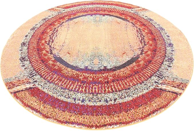 Unique Loom Estrella Collection Rustic, Distressed, Modern, Abstract Area Rug (8' 0 x 8' 0 Round, Orange/Black)