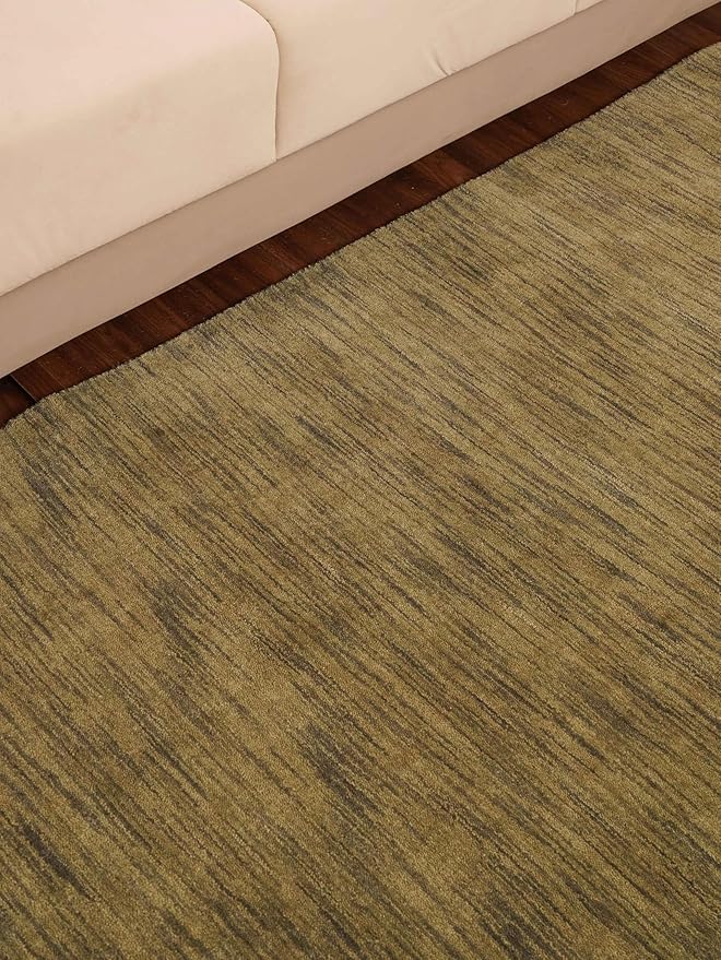 Rugsotic Carpets Hand Knotted Loom Wool ECO-Friendly Area Rugs - 4'x6', Rectangle, Green Color, Solid Plain Design, High Pile Handmade Anti Skid Area Rugs for Living Room, Bed Room (L00111)