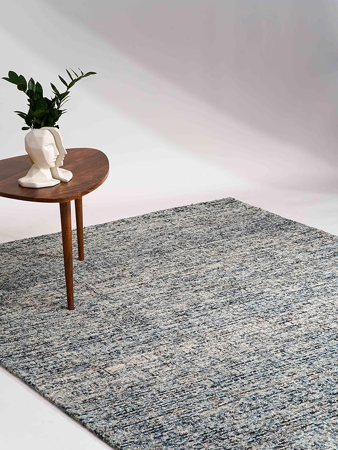 Rugsotic Carpets Hand Tufted Wool ECO-Friendly Area Rugs - 5'x8', Rectangle Shape, Dark & Blue, Solid Plain Design, High Pile Handmade Anti Skid Area Rugs for Living Room, Bed Room (KWC111)