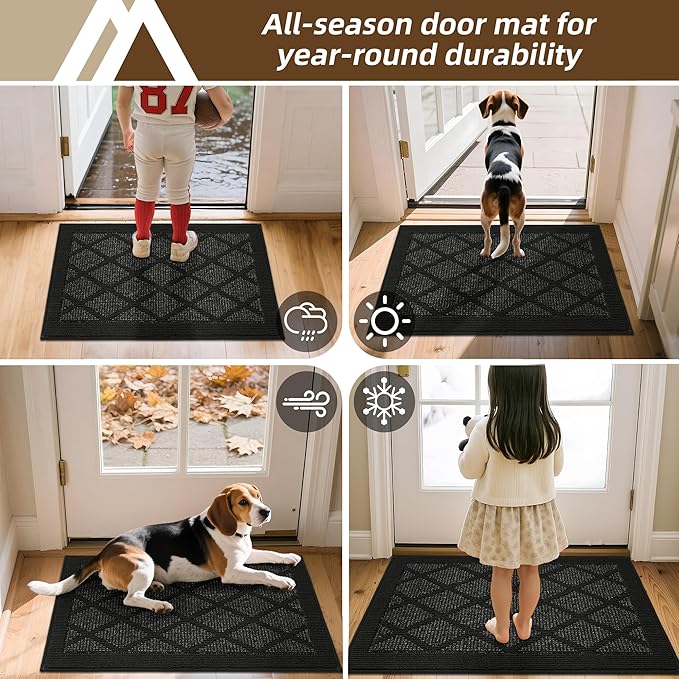 COSY HOMEER Non-Slip Door Mat 20"x32", Entryway Rugs Low Profile Absorbent Dirt Trapper Doormat for Front Entrance, Washable Polypropylene Entry Mat (Black)