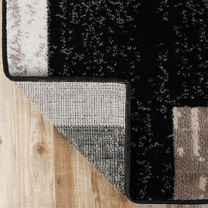 Superior Indoor Area Rug, Jute Backed, Modern Geometric Patchwork Floor Decor for Bedroom, Office, Living Room, Entryway, Kitchen, Hardwood Floors, Rockwood Collection, 9' x 12', Ivory-Beige