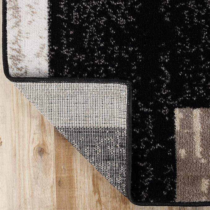 Superior Indoor Runner Rug, Jute Backing, Plush Modern Rugs for Entryway, Kitchen Floors, Office Floor Cover, Color Block Rugs, Rockwood Collection, 2' x 11', Ivory/Beige