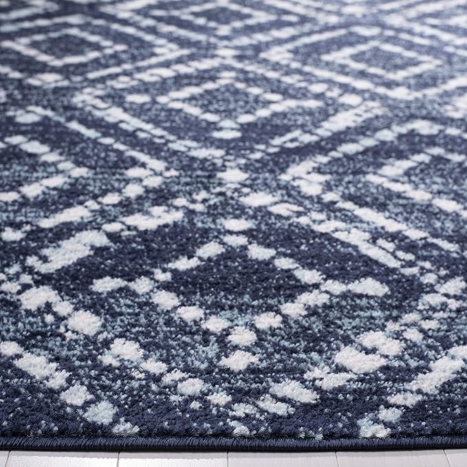 SAFAVIEH Adirondack Collection Area Rug - 3' Square, Navy & Ivory, Modern Diamond Distressed Design, Non-Shedding & Easy Care, Ideal for High Traffic Areas in Living Room, Bedroom (ADR131N)