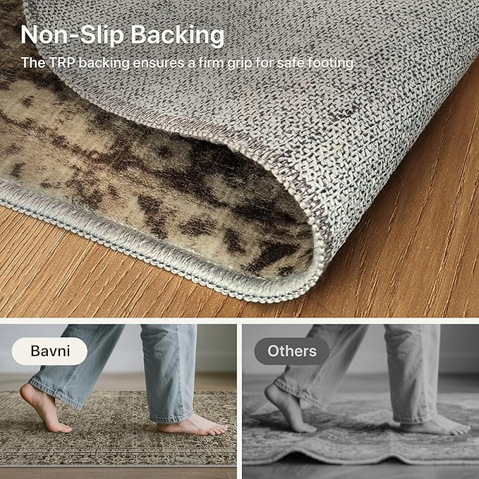 5x7 Area Rug Machine Washable Boho Rug for Living Room,Ultra-Thin Low Pile Carpet,Lightweight Indoor Printed Rug,Non Slip Floral Area Rug for Bedroom, Dining Room, Home Office,Vintage Sage Green